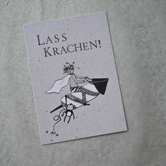 Kleine Karte "Lass Krachen" mit Illustration Rakete