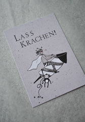 Kleine Karte "Lass Krachen" mit Illustration Rakete