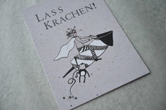 Kleine Karte "Lass Krachen" mit Illustration Rakete