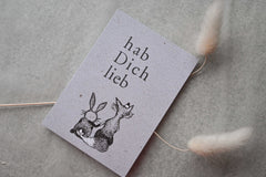 Kleine Karte "Hab Dich lieb" mit Illustration Fuchs + Hase