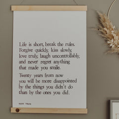 Kunstdruck gestempelt " Life is short", Zitat Mark Twain