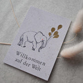 Kleine Karte "Willkommen" mit Illustration Elefant Gold