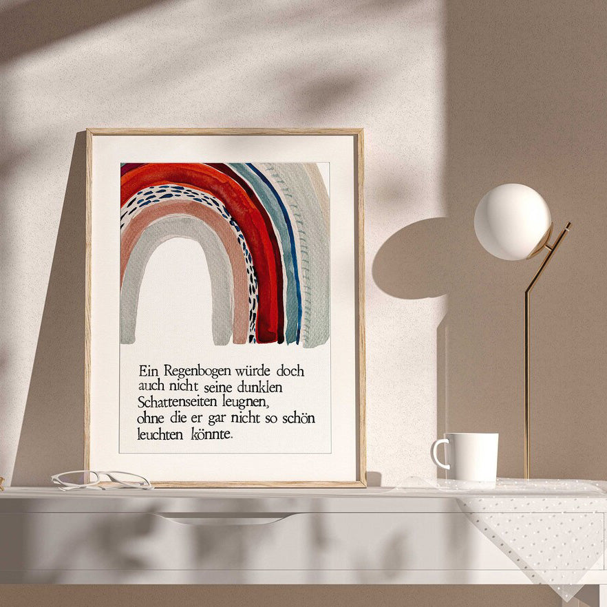 Kunstdruck "Regenbogen", gestempeltes und illustriertes Wandbild