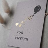 Kleine Karte "Von Herzen" mit Illustration Luftballon Gold