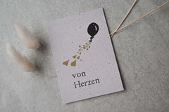 Kleine Karte "Von Herzen" mit Illustration Luftballon Gold