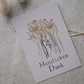 Kleine Karte "Herzlichen Dank" mit Illustration Blumen Gold