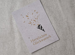 Kleine Karte "Herzlichen Glückwunsch" mit Luftschlangen Gold