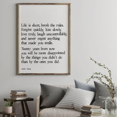 Kunstdruck gestempelt " Life is short", Zitat Mark Twain