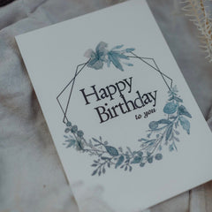 Postkarte "Happy Birthday" gestempelter Spruch