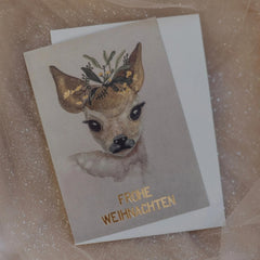 Veredelte Weihnachtskarte Set "Reh mit Gold"