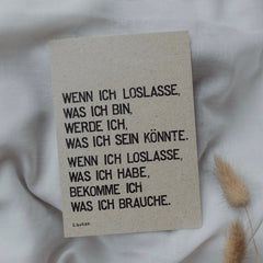 Postkarte "Wenn ich loslasse" gestempelter Spruch