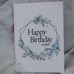 Postkarte "Happy Birthday" gestempelter Spruch