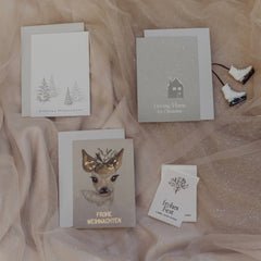 Veredelte Weihnachtskarte Set "Reh mit Gold"