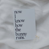Postkarte "Bunny runs" gestempelter Spruch