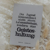 Postkarte "Jugend als Geisteshaltung" gestempelter Spruch