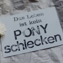 Postkarte "Pony schlecken" gestempelter Spruch