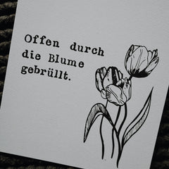 Postkarte "Blume gebruellt" gestempelter Spruch