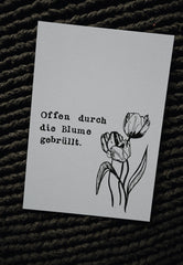 Postkarte "Blume gebruellt" gestempelter Spruch