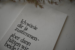 Postkarte "Ich würde dir ja zustimmen" gestempelter Spruch