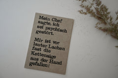 Postkarte "Kettensäge" gestempelter Spruch