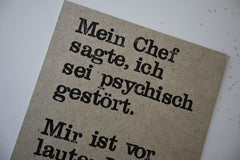 Postkarte "Kettensäge" gestempelter Spruch