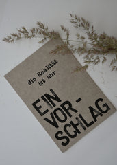Postkarte "Ein Vorschlag" gestempelter Spruch