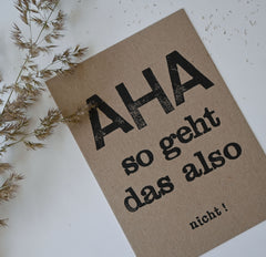 Postkarte "Aha" gestempelter Spruch