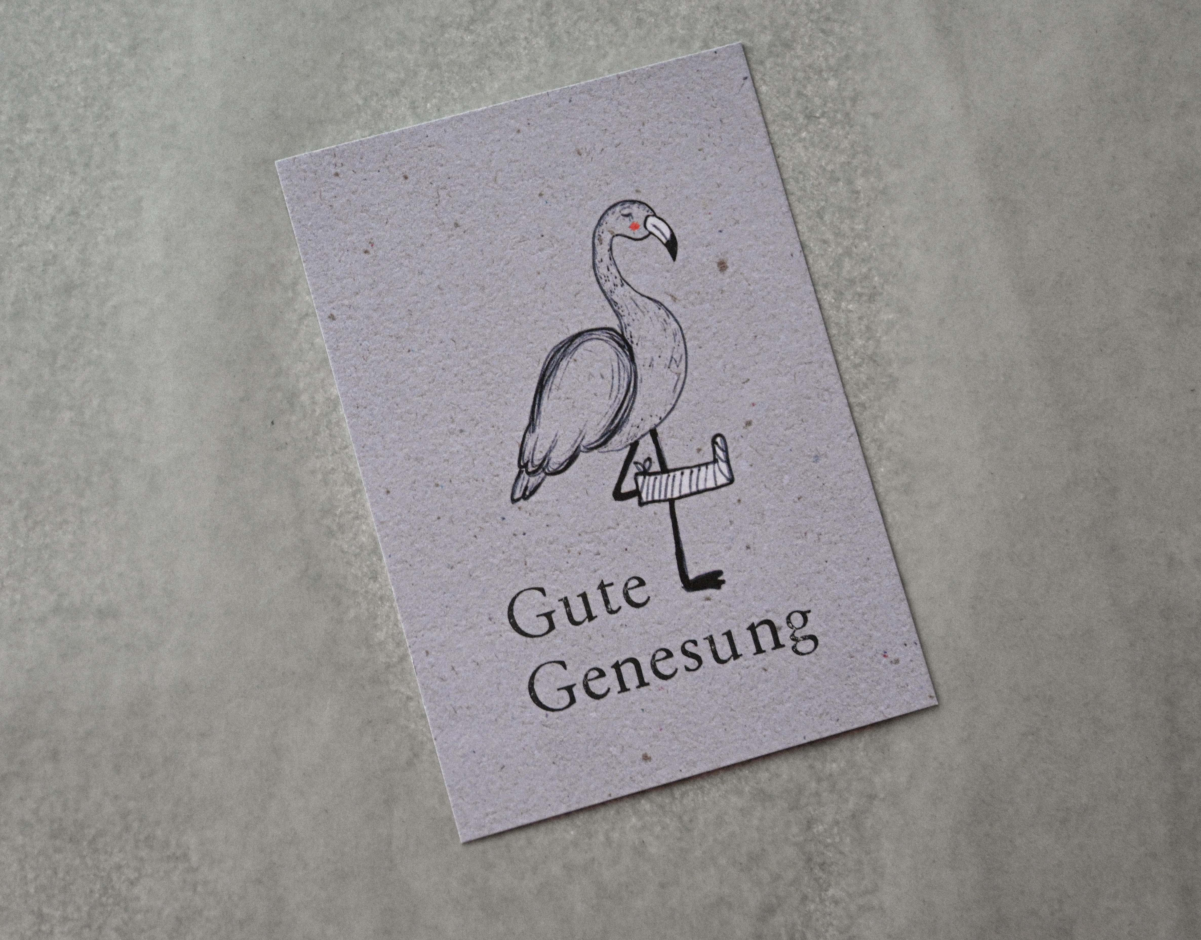 Kleine Karte "Gute Genesung" mit Illustration Flamingo