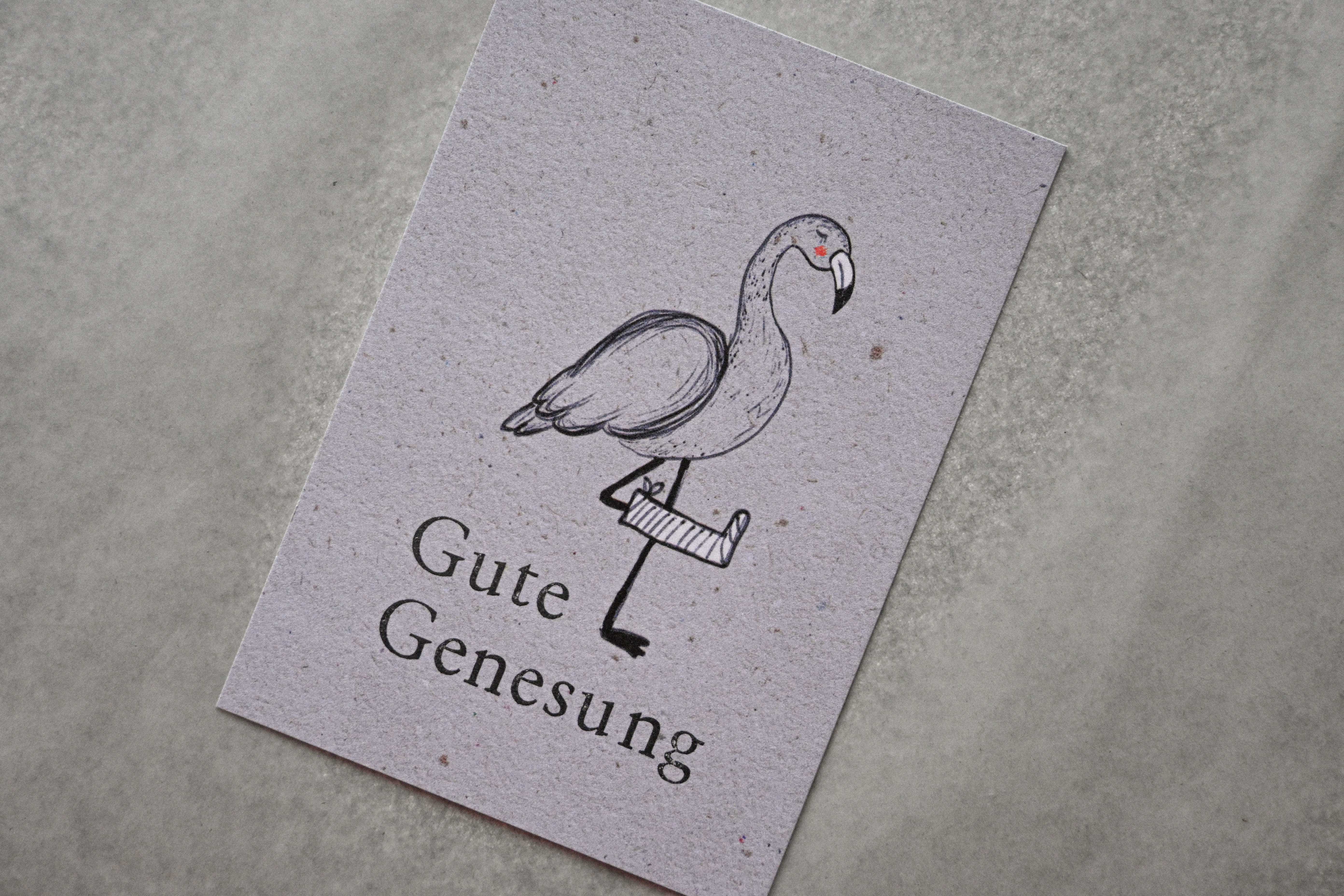 Kleine Karte "Gute Genesung" mit Illustration Flamingo