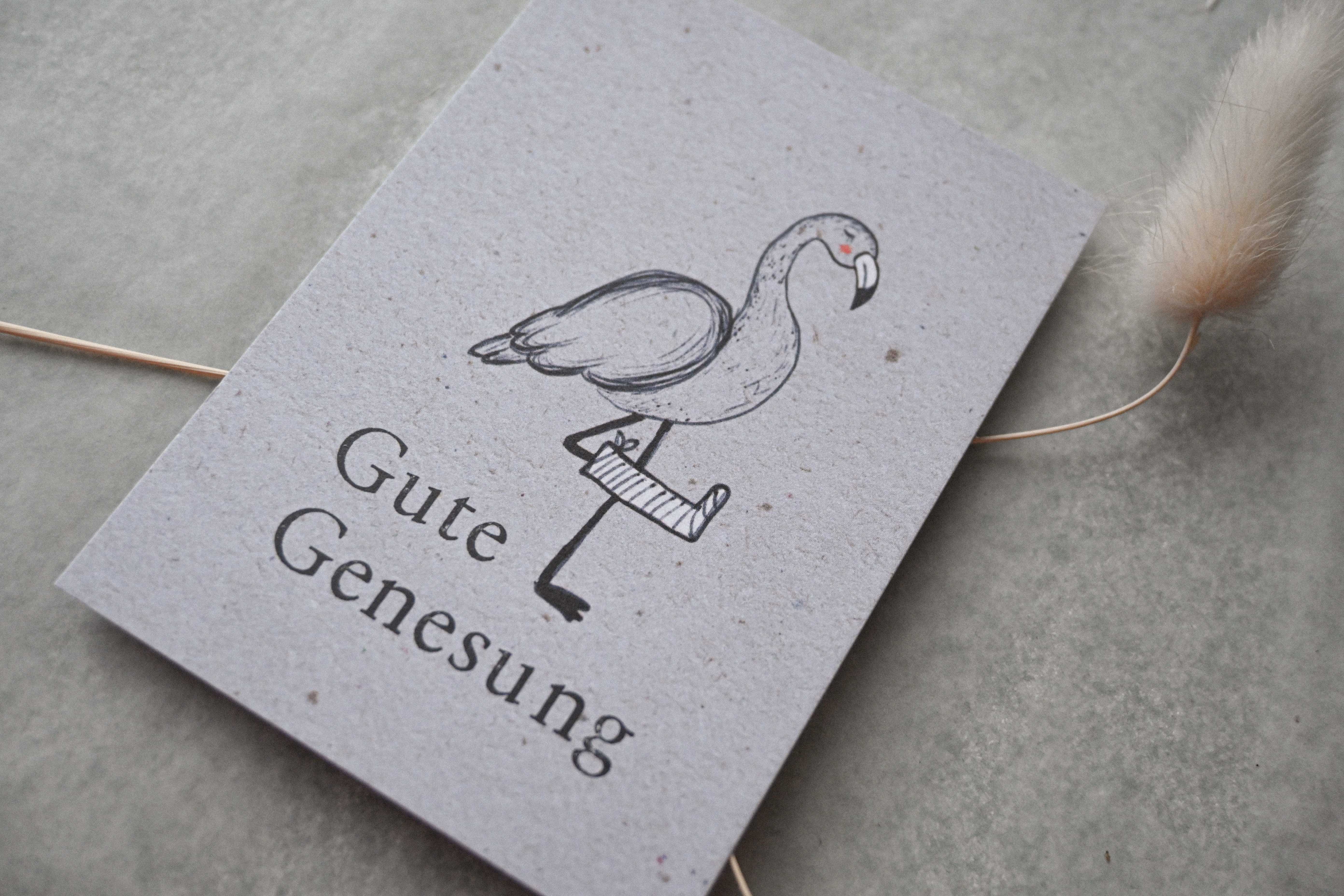 Kleine Karte "Gute Genesung" mit Illustration Flamingo