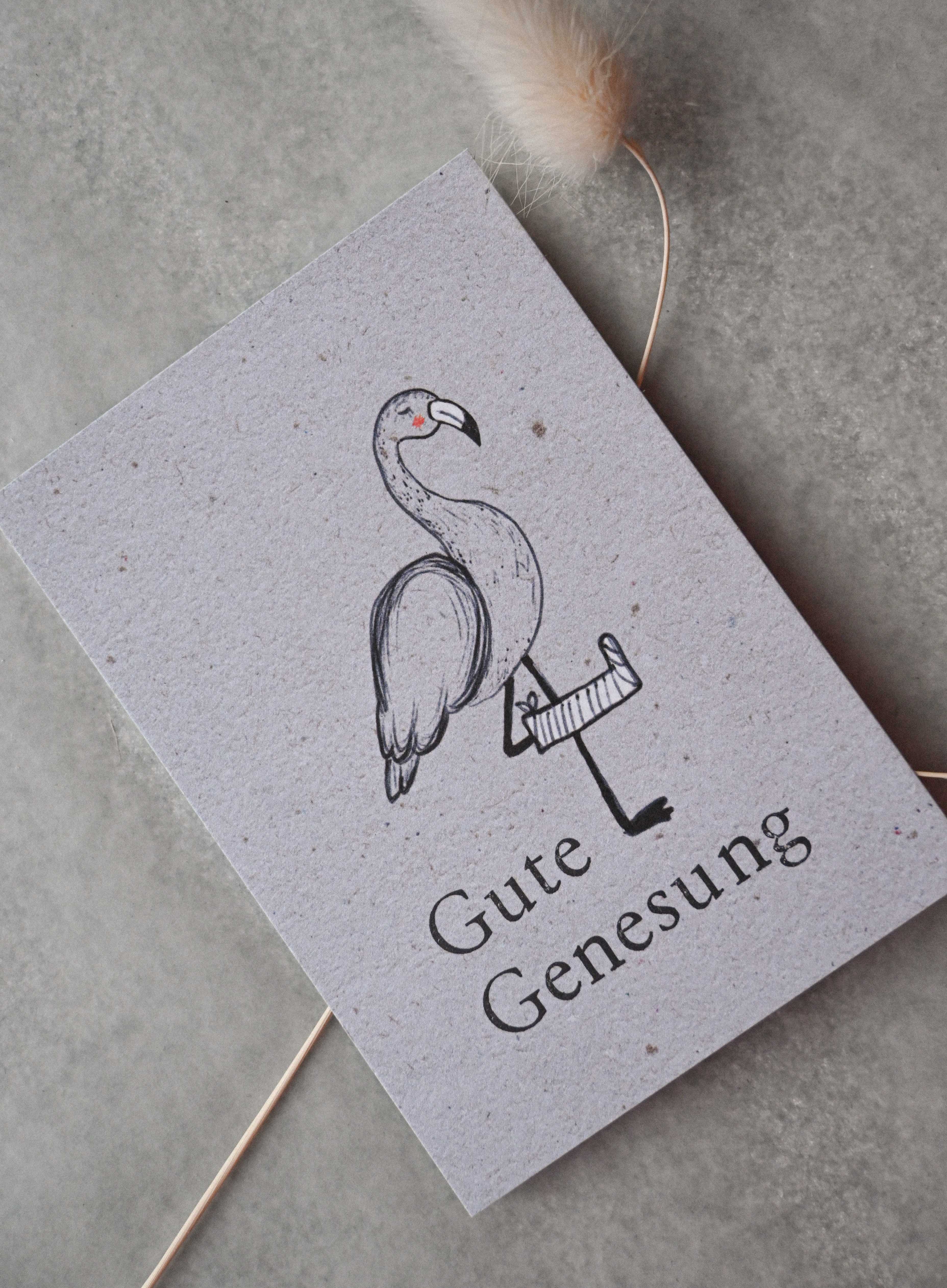 Kleine Karte "Gute Genesung" mit Illustration Flamingo