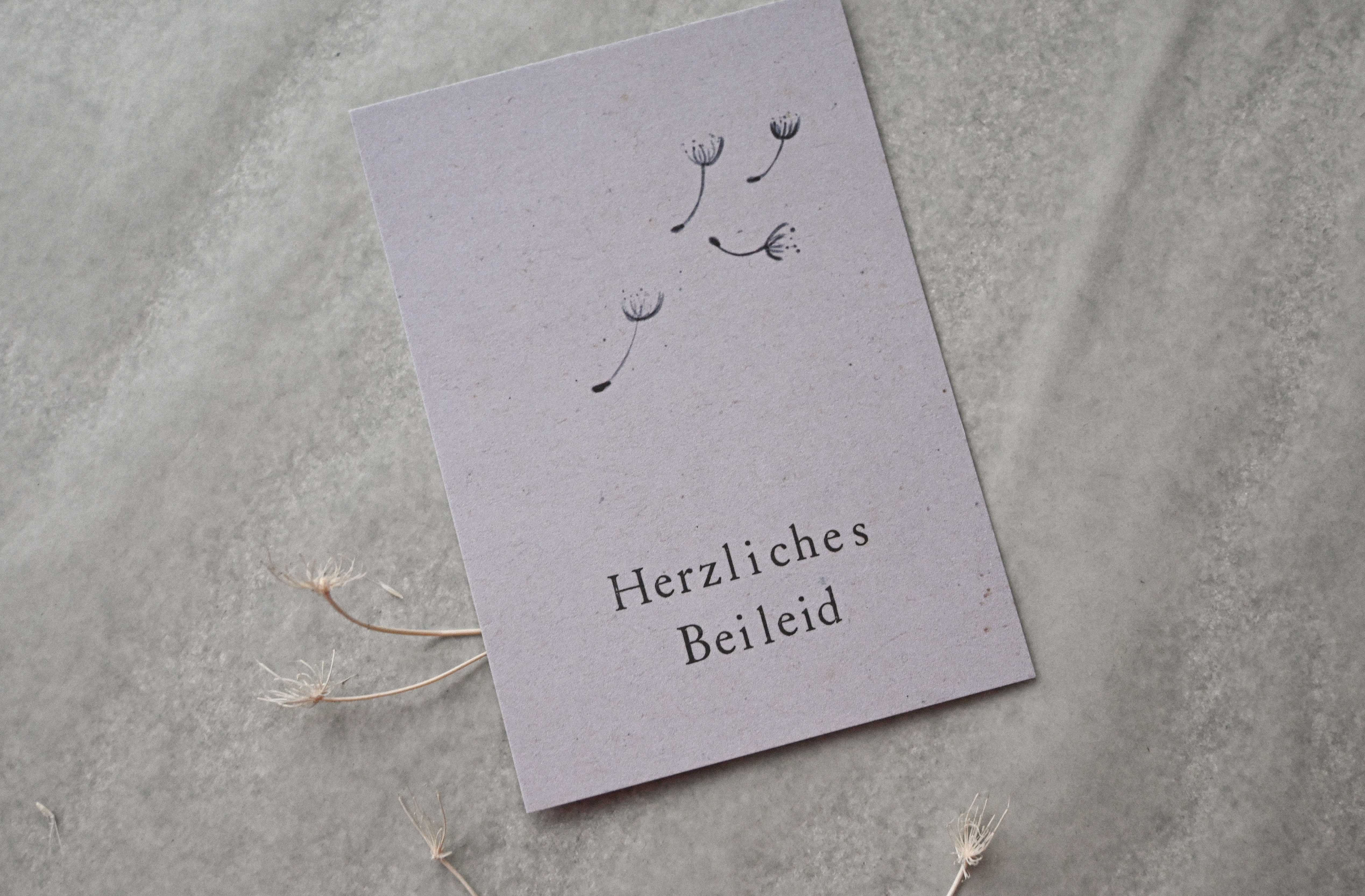 Kleine Karte "Herzliches Beileid" mit Illustration Samen
