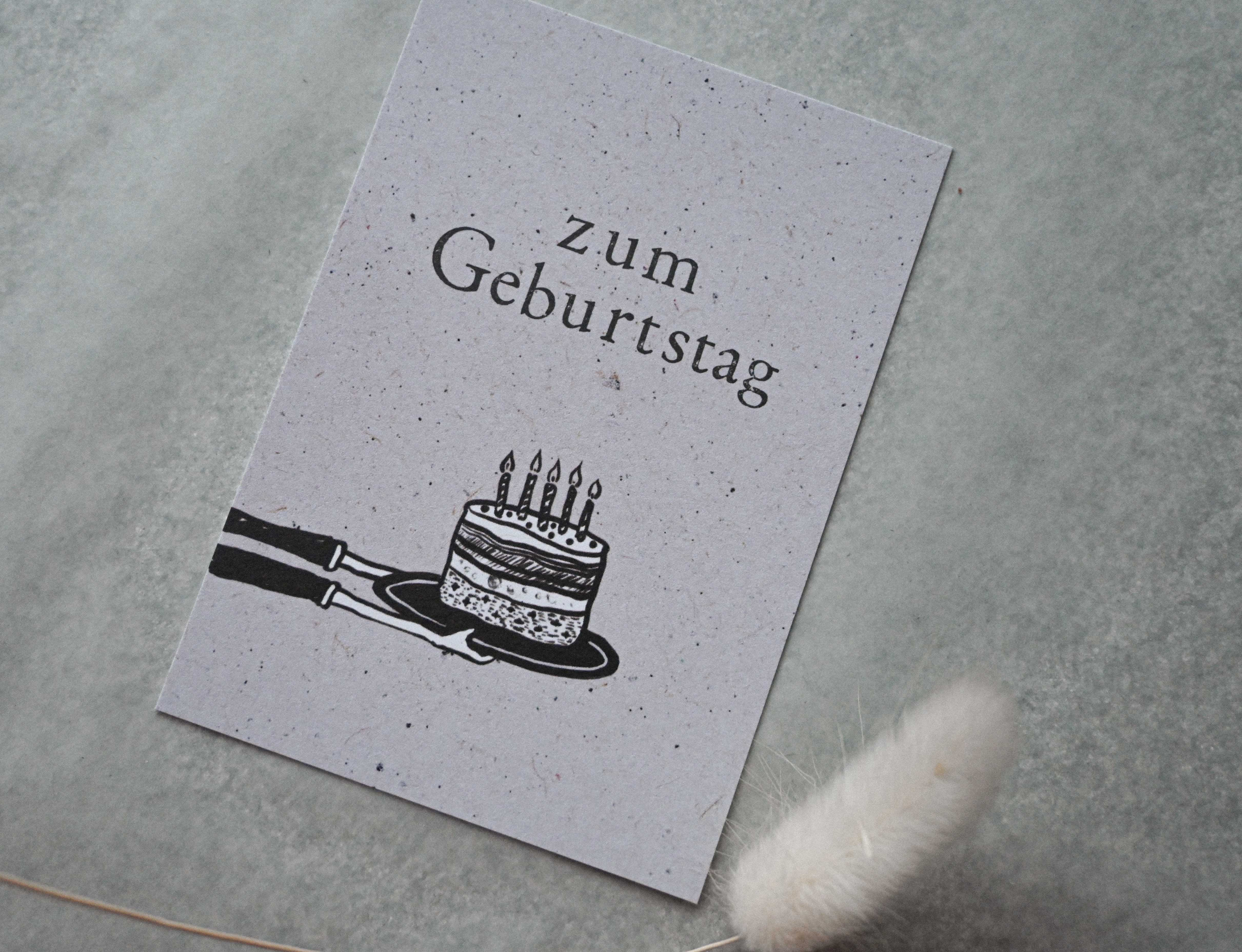 Kleine Karte "Zum Geburtstag" mit Illustration Torte
