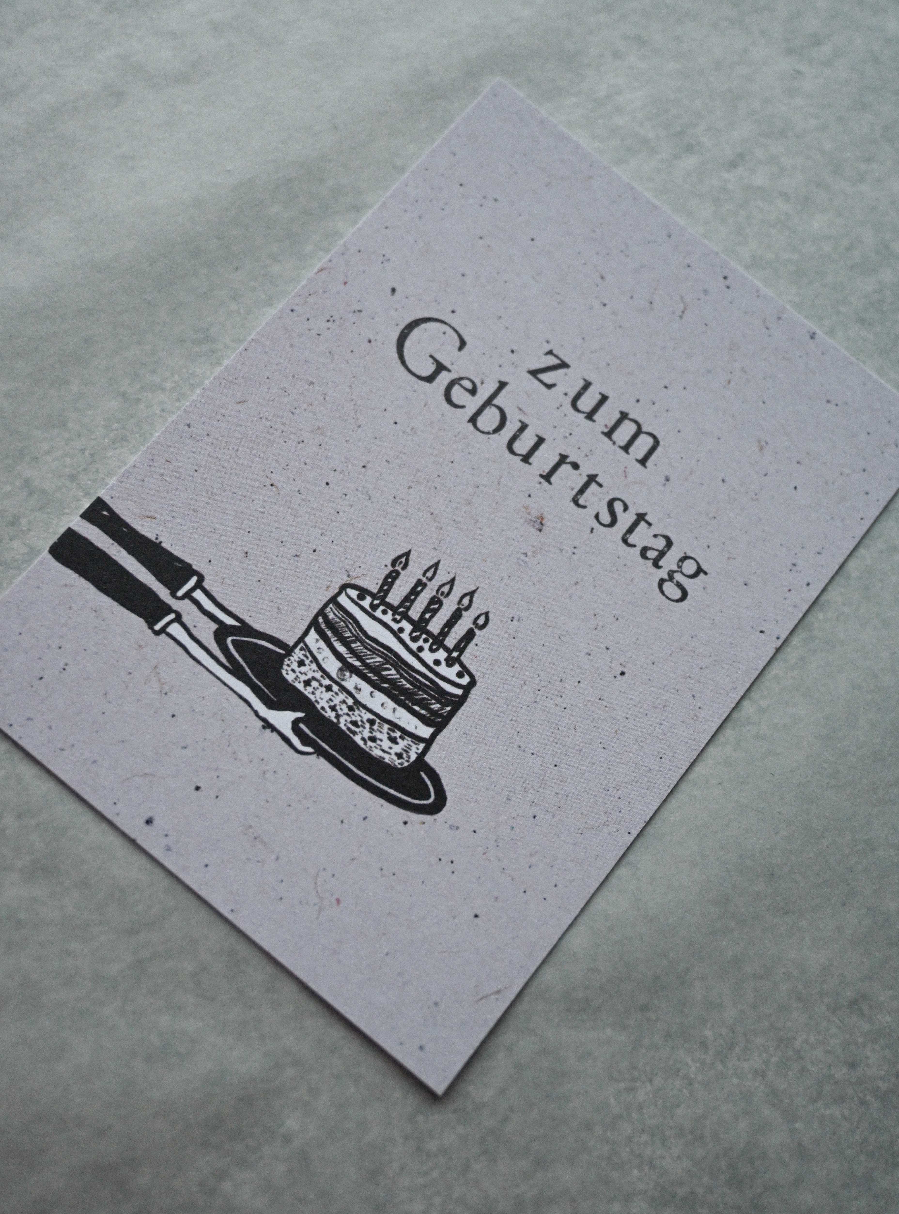 Kleine Karte "Zum Geburtstag" mit Illustration Torte