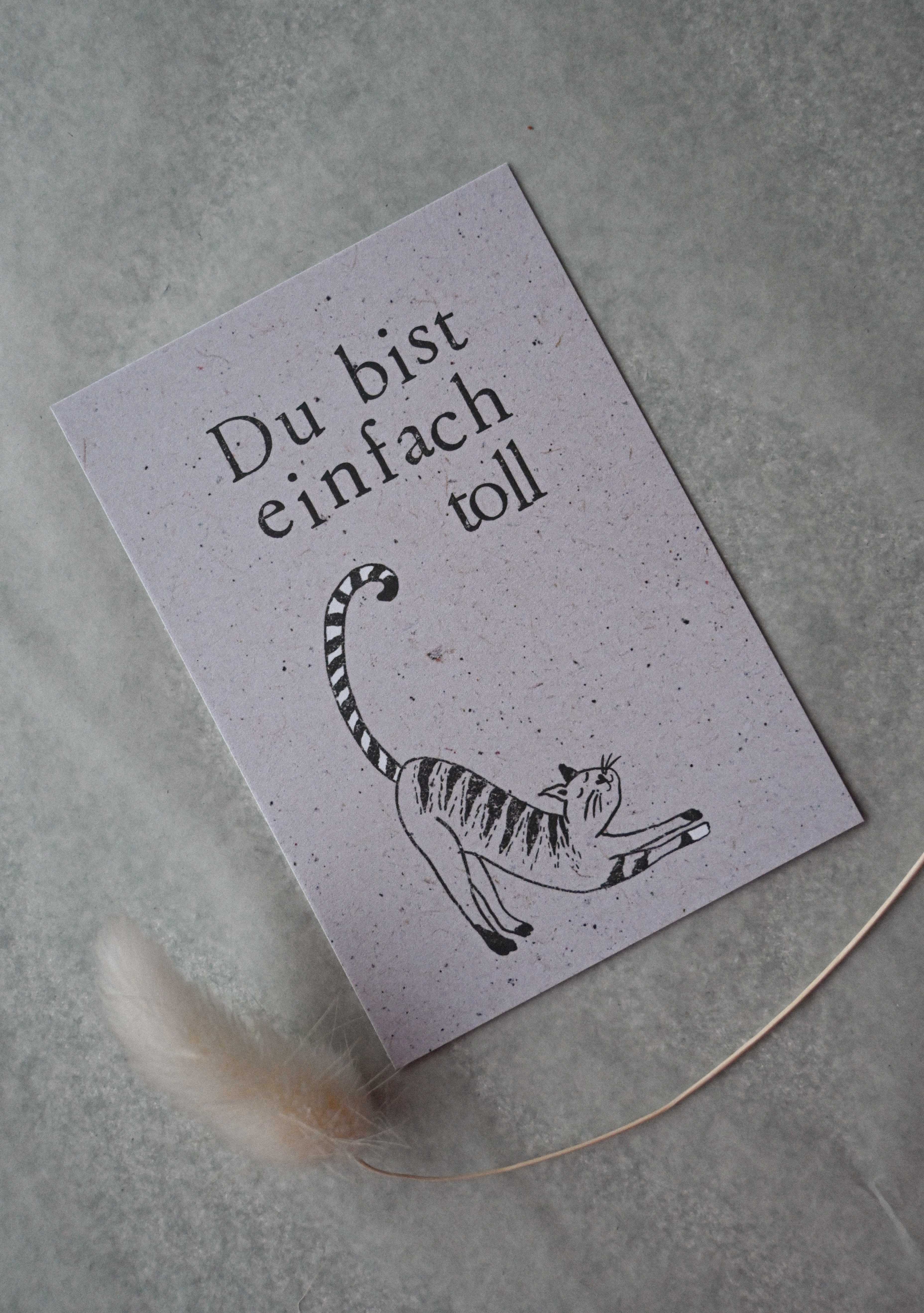 Kleine Karte "Du bist einfach toll" mit Illustration Katze