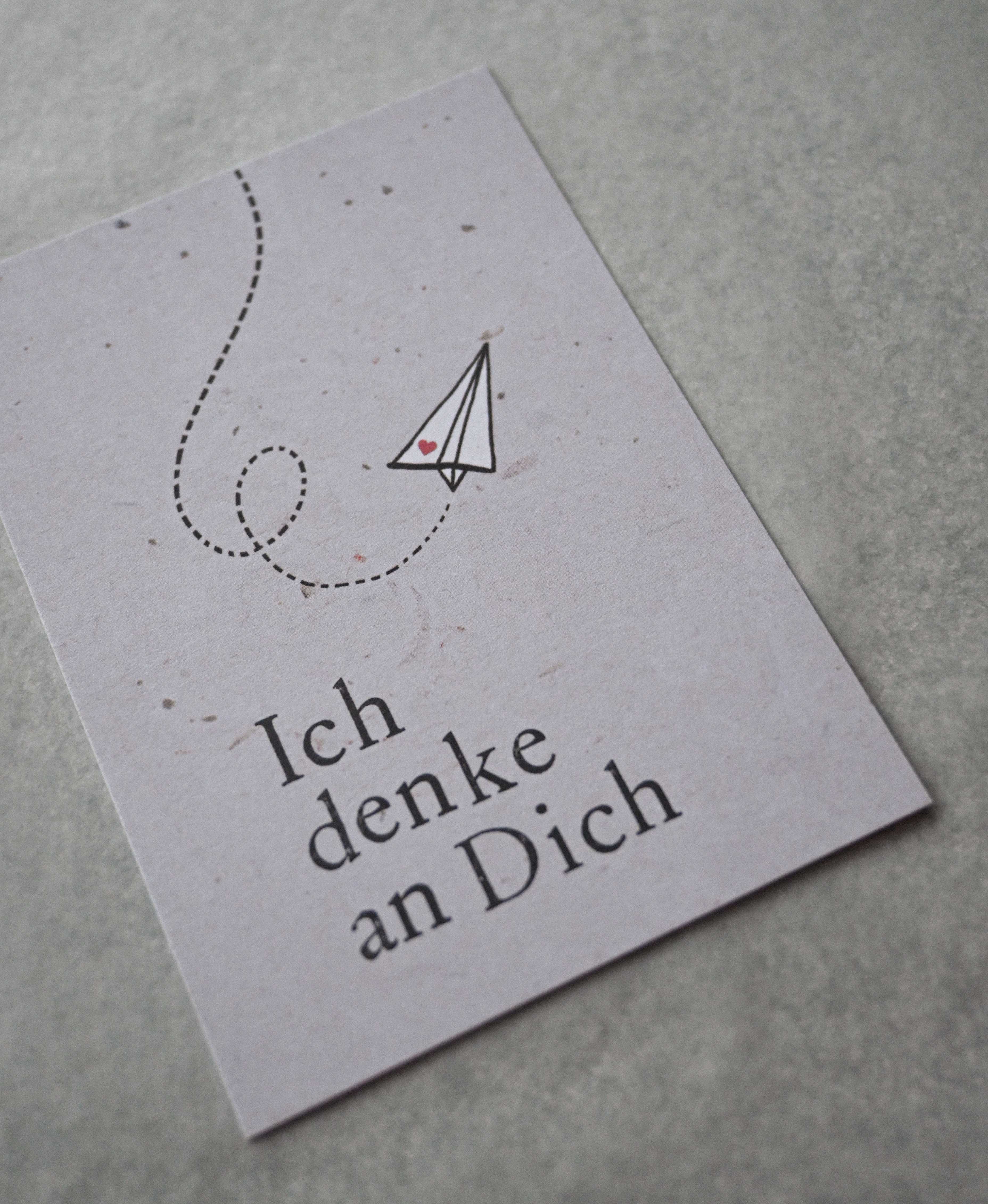 Kleine Karte "Ich denke an Dich" mit Illustration Brief