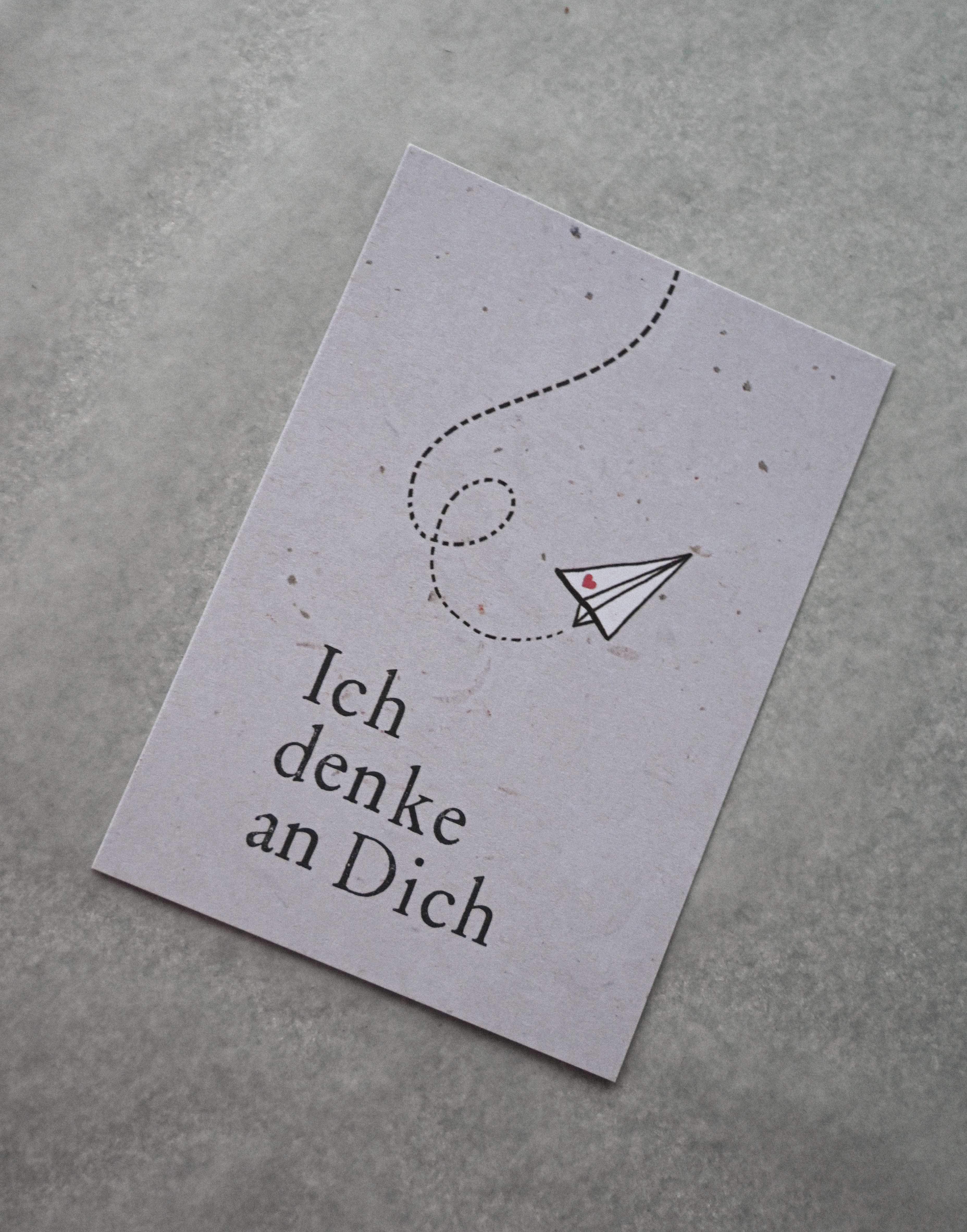 Kleine Karte "Ich denke an Dich" mit Illustration Brief