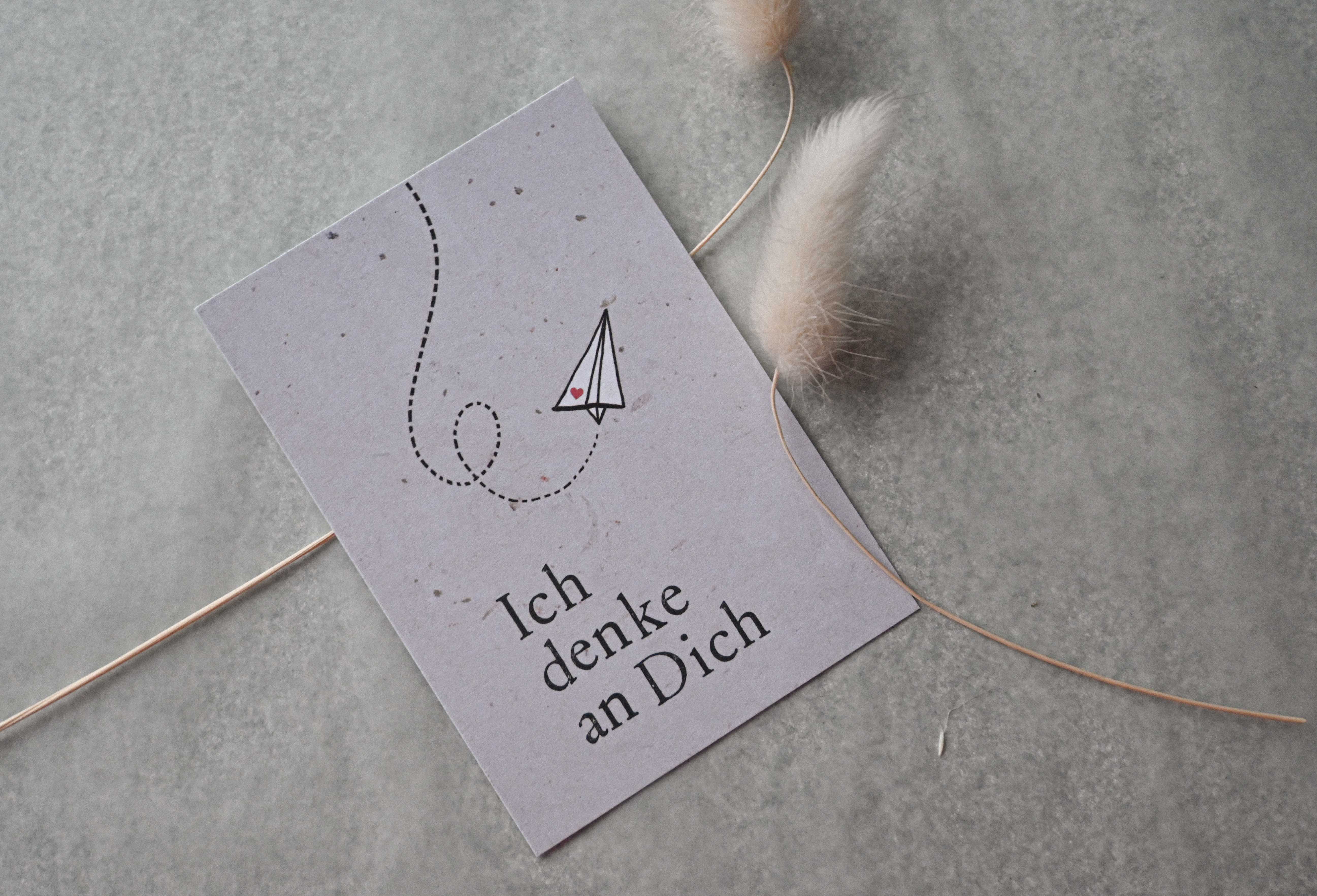Kleine Karte "Ich denke an Dich" mit Illustration Brief