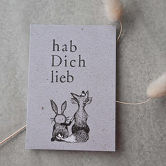 Kleine Karte "Hab Dich lieb" mit Illustration Fuchs + Hase