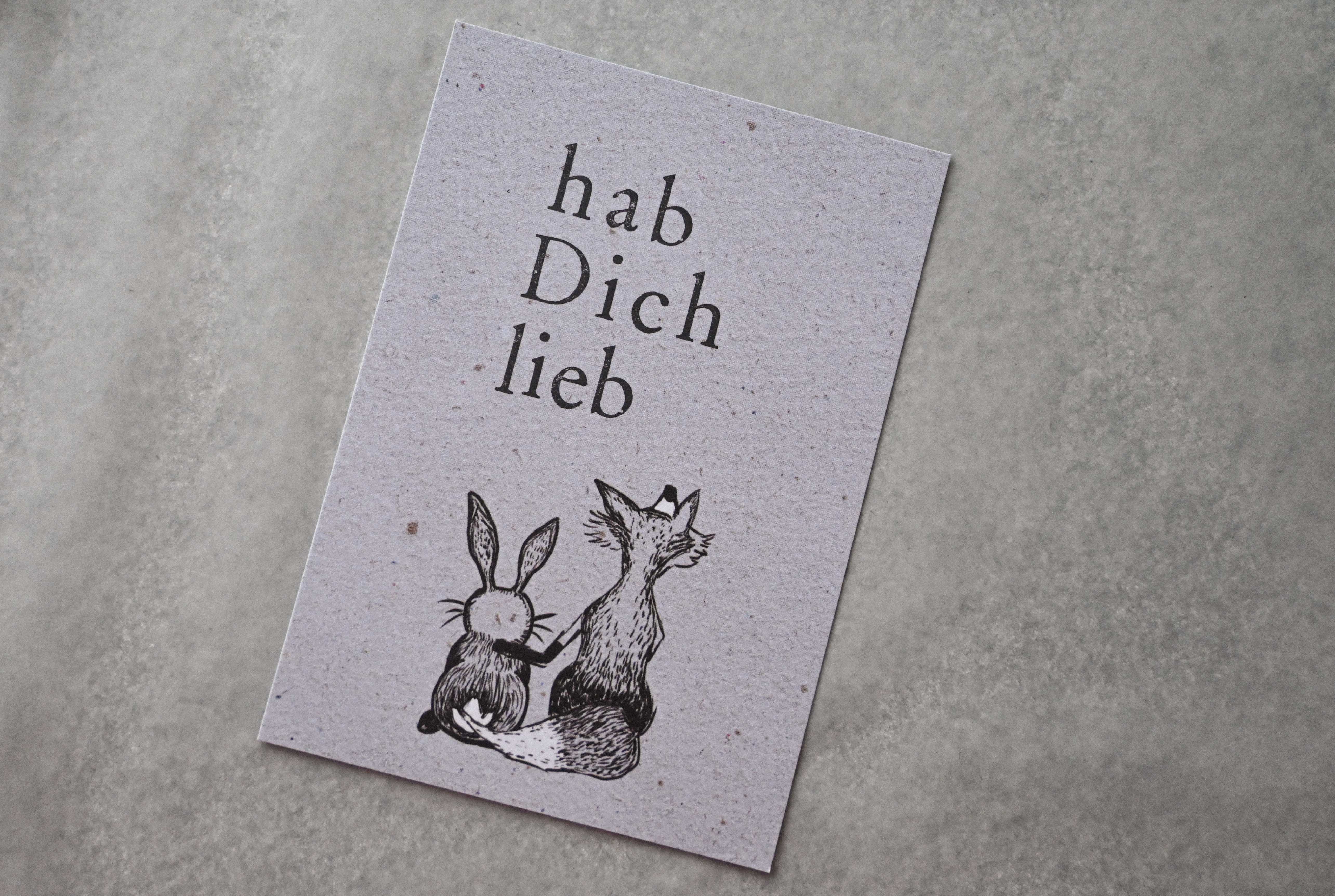 Kleine Karte "Hab Dich lieb" mit Illustration Fuchs + Hase