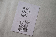 Kleine Karte "Hab Dich lieb" mit Illustration Fuchs + Hase