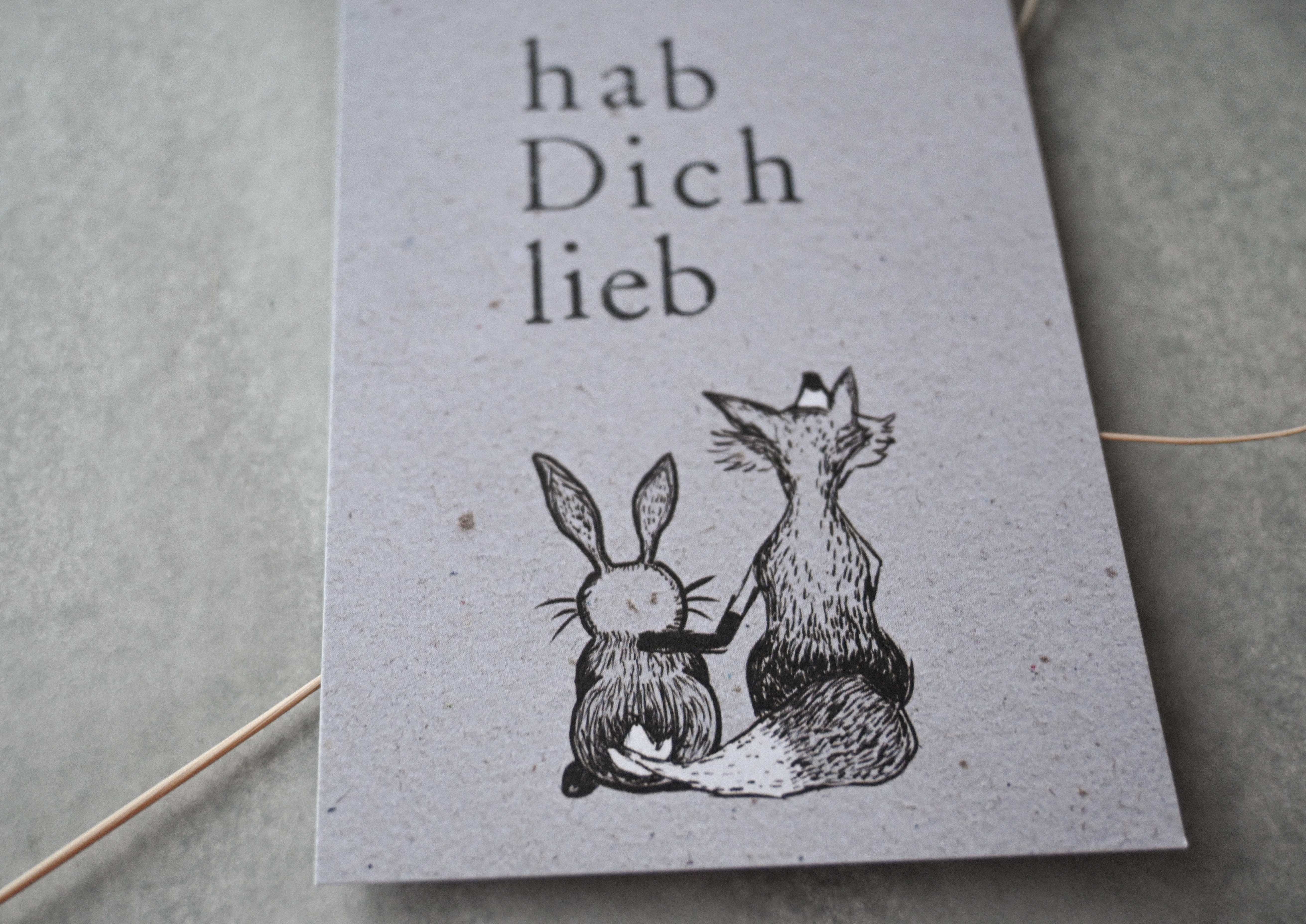 Kleine Karte "Hab Dich lieb" mit Illustration Fuchs + Hase