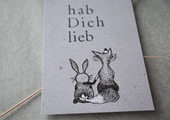 Kleine Karte "Hab Dich lieb" mit Illustration Fuchs + Hase