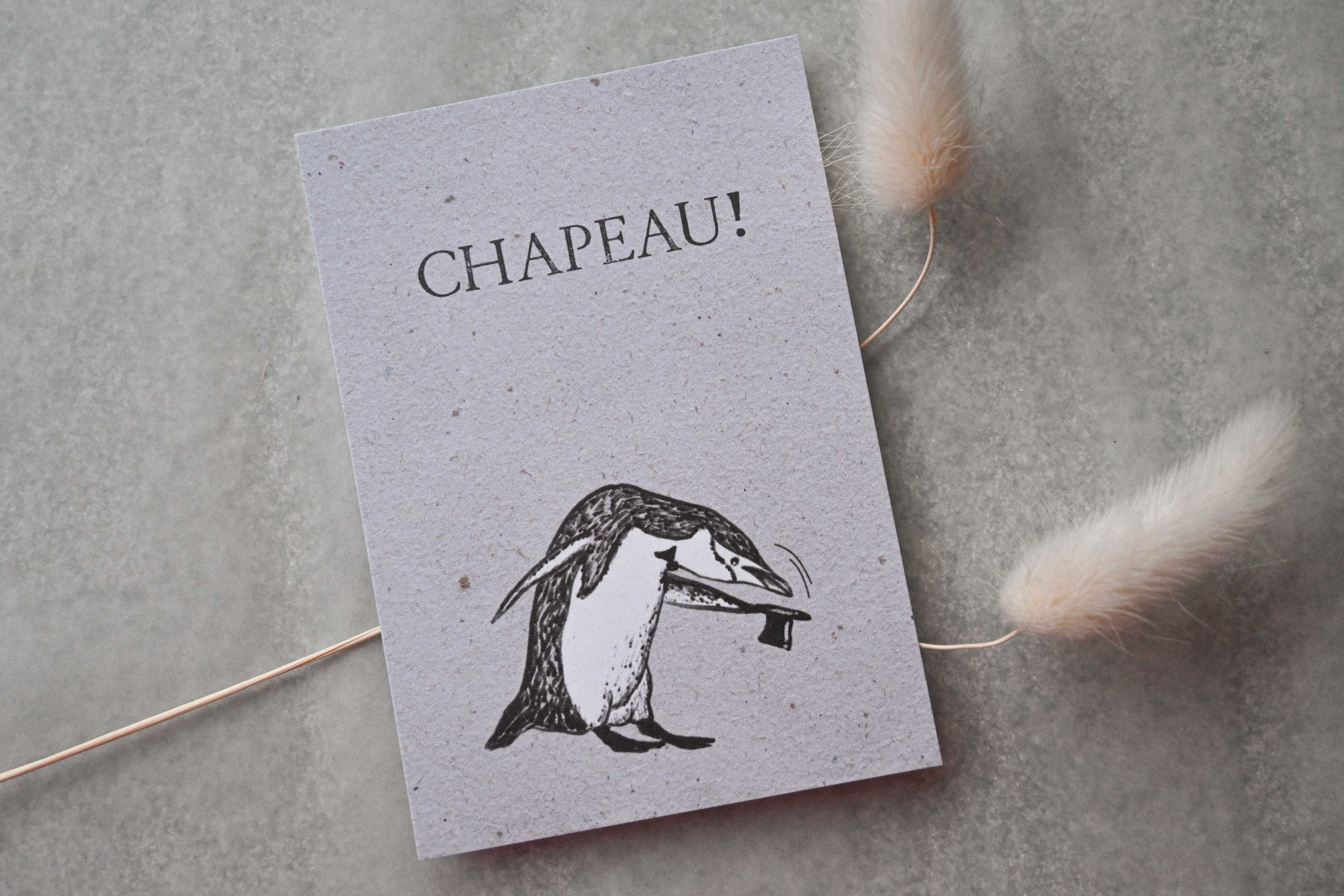 Kleine Karte "Chapeau!" mit Illustration Pinguin
