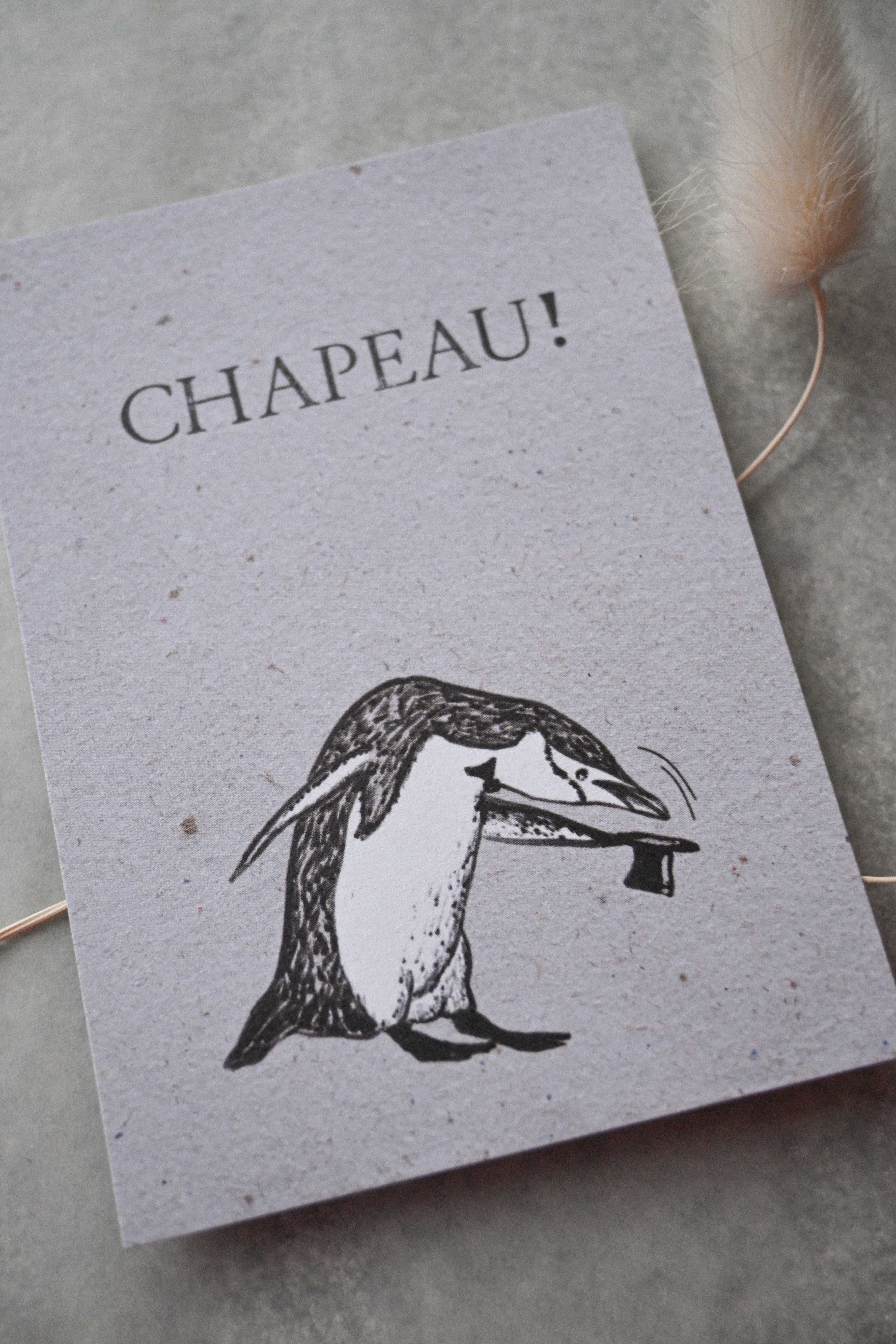 Kleine Karte "Chapeau!" mit Illustration Pinguin