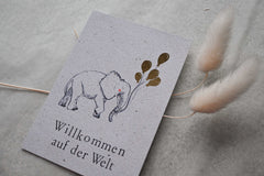 Kleine Karte "Willkommen" mit Illustration Elefant Gold