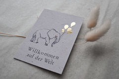 Kleine Karte "Willkommen" mit Illustration Elefant Gold