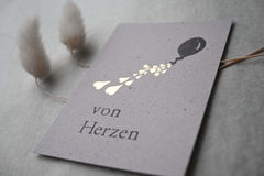 Kleine Karte "Von Herzen" mit Illustration Luftballon Gold
