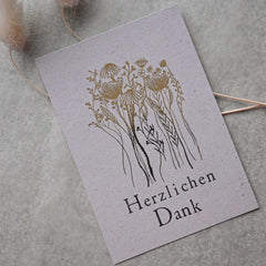 Kleine Karte "Herzlichen Dank" mit Illustration Blumen Gold 
