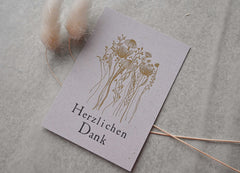 Kleine Karte "Herzlichen Dank" mit Illustration Blumen Gold 